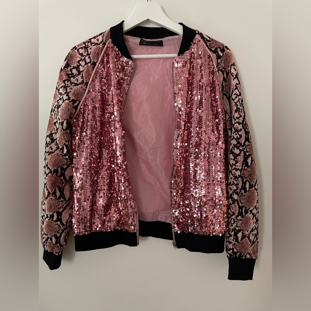 Touch me Sequin Pink and Black Snake Print Jacket